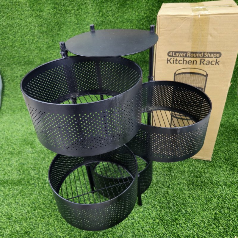 4 layer Round shape kitchen rack Round Shape, Black Metal body